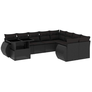vidaXL Salon de jardin 10 pcs avec coussins noir résine tressée pas cher