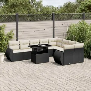 vidaXL Salon de jardin 10 pcs avec coussins noir résine tressée pas cher