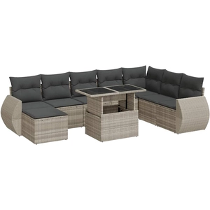 vidaXL Salon de jardin 9 pcs avec coussins gris clair résine tressée pas cher