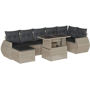 vidaXL Salon de jardin 8 pcs avec coussins gris clair résine tressée pas cher