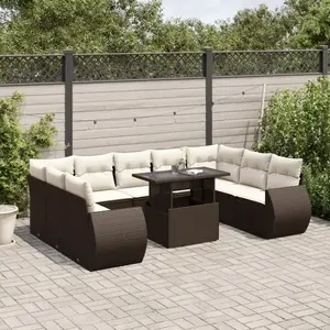 vidaXL - 10-delige - Loungeset - met - kussens - poly - rattan - bruin pas cher