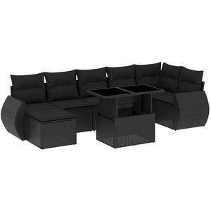 vidaXL Salon de jardin 8 pcs avec coussins noir résine tressée pas cher