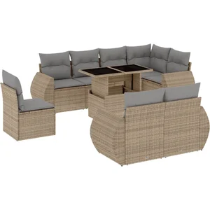 vidaXL Salon de jardin avec coussins 9 pcs beige résine tressée pas cher