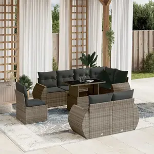vidaXL Salon de jardin 9 pcs avec coussins gris résine tressée pas cher