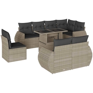 vidaXL Salon de jardin 9 pcs avec coussins gris clair résine tressée pas cher