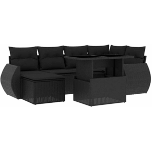 vidaXL Salon de jardin 7 pcs avec coussins noir résine tressée pas cher