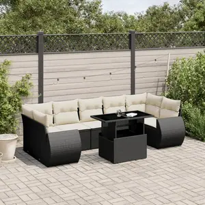 vidaXL Salon de jardin 8 pcs avec coussins noir résine tressée pas cher