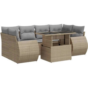 vidaXL Salon de jardin avec coussins 7 pcs beige résine tressée pas cher