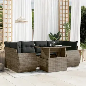 vidaXL Salon de jardin avec coussins 7 pcs gris résine tressée pas cher