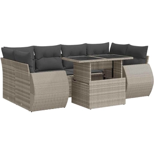 vidaXL Salon de jardin avec coussins 7 pcs gris clair résine tressée pas cher