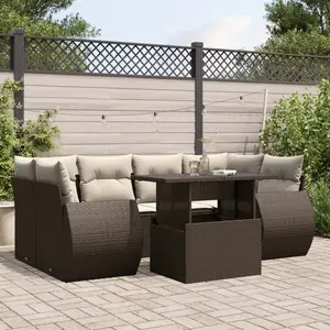 vidaXL - 7-delige - Loungeset - met - kussens - poly - rattan - bruin pas cher