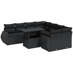 vidaXL Salon de jardin 9 pcs avec coussins noir résine tressée pas cher