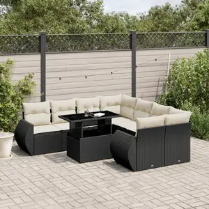 vidaXL Salon de jardin 9 pcs avec coussins noir résine tressée pas cher