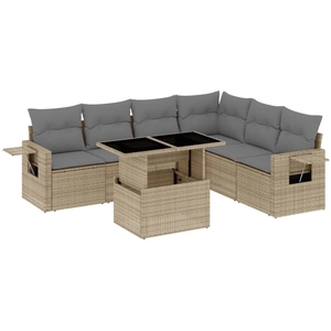 vidaXL Salon de jardin avec coussins 7 pcs beige résine tressée pas cher
