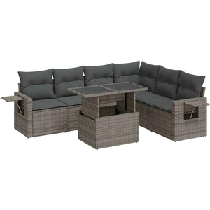 vidaXL Salon de jardin avec coussins 7 pcs gris résine tressée pas cher