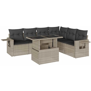 vidaXL Salon de jardin avec coussins 7 pcs gris clair résine tressée pas cher