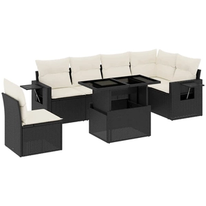 vidaXL Salon de jardin 7 pcs avec coussins noir résine tressée pas cher