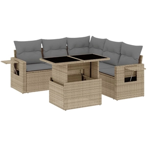 vidaXL Salon de jardin avec coussins 6 pcs beige résine tressée pas cher