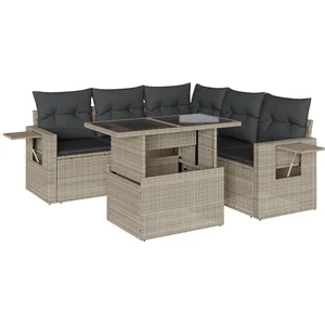 vidaXL Salon de jardin 6 pcs avec coussins gris clair résine tressée pas cher