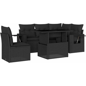 vidaXL Salon de jardin 6 pcs avec coussins noir résine tressée pas cher