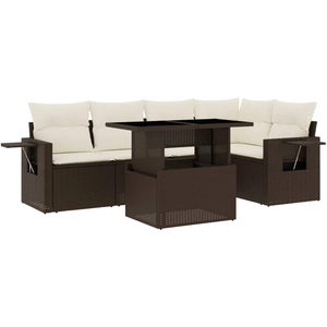 vidaXL Salon de jardin avec coussins 6 pcs marron résine tressée pas cher