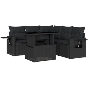 vidaXL Salon de jardin 6 pcs avec coussins noir résine tressée pas cher
