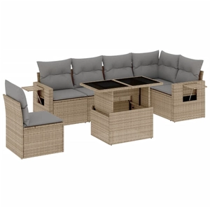 vidaXL Salon de jardin avec coussins 7 pcs beige résine tressée pas cher