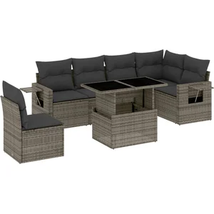 vidaXL Salon de jardin avec coussins 7 pcs gris résine tressée pas cher