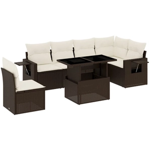 vidaXL Salon de jardin avec coussins 7 pcs marron résine tressée pas cher