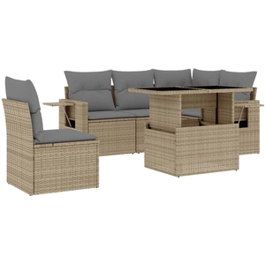 vidaXL Salon de jardin avec coussins 6 pcs beige résine tressée pas cher