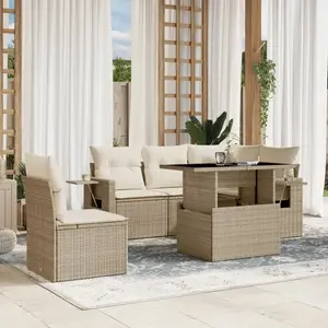 vidaXL Salon de jardin avec coussins 6 pcs beige résine tressée pas cher