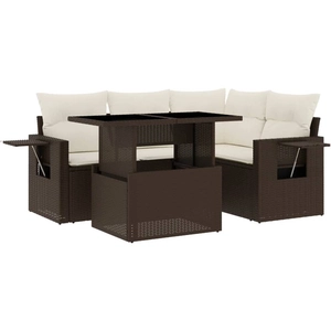 vidaXL Salon de jardin avec coussins 5 pcs marron résine tressée pas cher