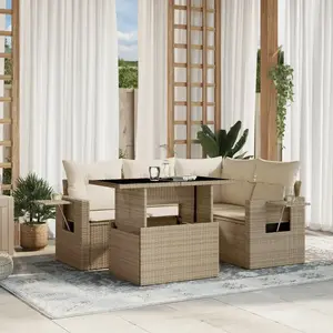 vidaXL Salon de jardin avec coussins 5 pcs beige résine tressée pas cher