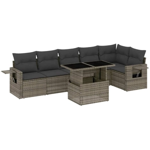 vidaXL Salon de jardin avec coussins 7 pcs gris résine tressée pas cher
