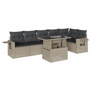 vidaXL Salon de jardin avec coussins 7 pcs gris clair résine tressée pas cher