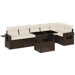 vidaXL Salon de jardin avec coussins 7 pcs marron résine tressée pas cher