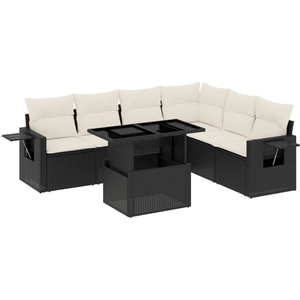 vidaXL Salon de jardin 7 pcs avec coussins noir résine tressée pas cher