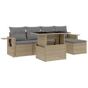 vidaXL Salon de jardin avec coussins 6 pcs beige résine tressée pas cher