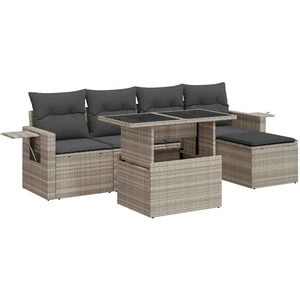 vidaXL Salon de jardin 6 pcs avec coussins gris clair résine tressée pas cher