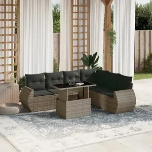 vidaXL Salon de jardin avec coussins 7 pcs gris résine tressée pas cher