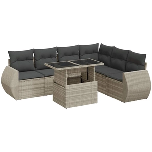 vidaXL Salon de jardin avec coussins 7 pcs gris clair résine tressée pas cher