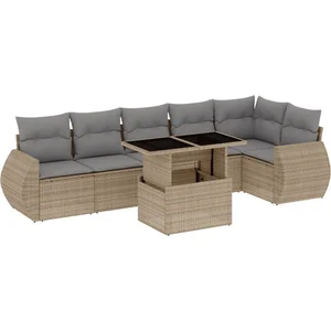 vidaXL Salon de jardin avec coussins 7 pcs beige résine tressée pas cher