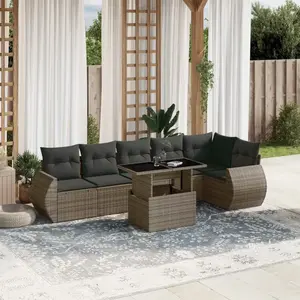 vidaXL Salon de jardin avec coussins 7 pcs gris résine tressée pas cher