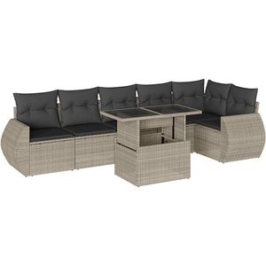 vidaXL Salon de jardin avec coussins 7 pcs gris clair résine tressée pas cher