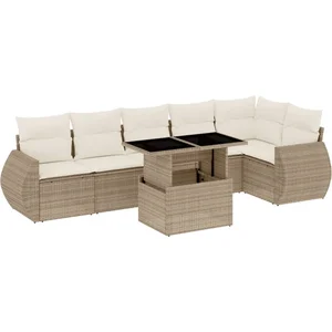 vidaXL Vidaxl Salon De Jardin Avec Coussins 7 Pcs Beige Résine Tressée pas cher