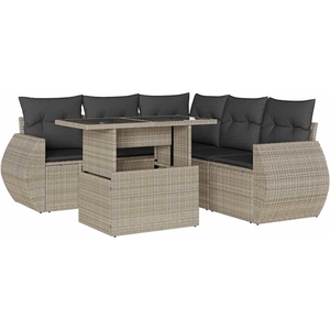 vidaXL Salon de jardin 6 pcs avec coussins gris clair résine tressée pas cher