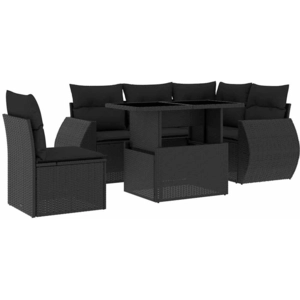 vidaXL Salon de jardin 6 pcs avec coussins noir résine tressée pas cher