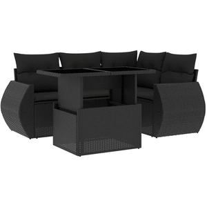 vidaXL Salon de jardin 5 pcs avec coussins noir résine tressée pas cher