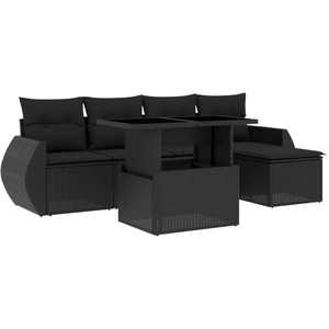 vidaXL Salon de jardin 6 pcs avec coussins noir résine tressée pas cher