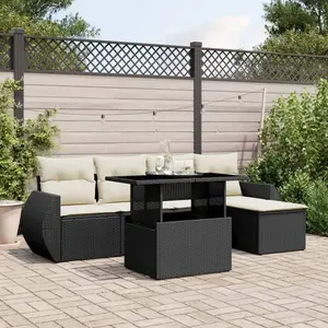 vidaXL Salon de jardin 6 pcs avec coussins noir résine tressée pas cher